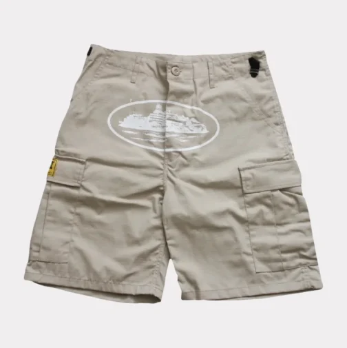 Corteiz Guerillaz 21 Cargo Shorts Beige - Image 2